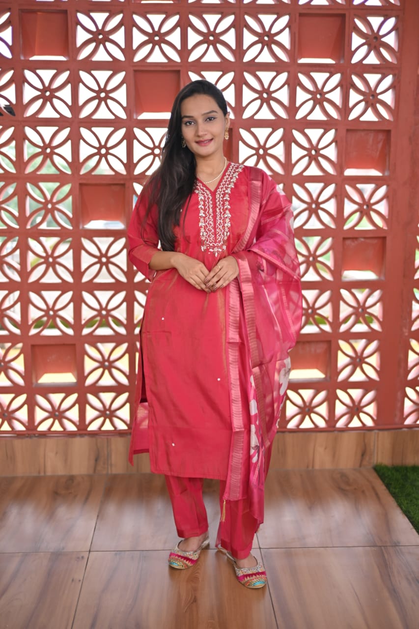 Pink Floral Kurti Set