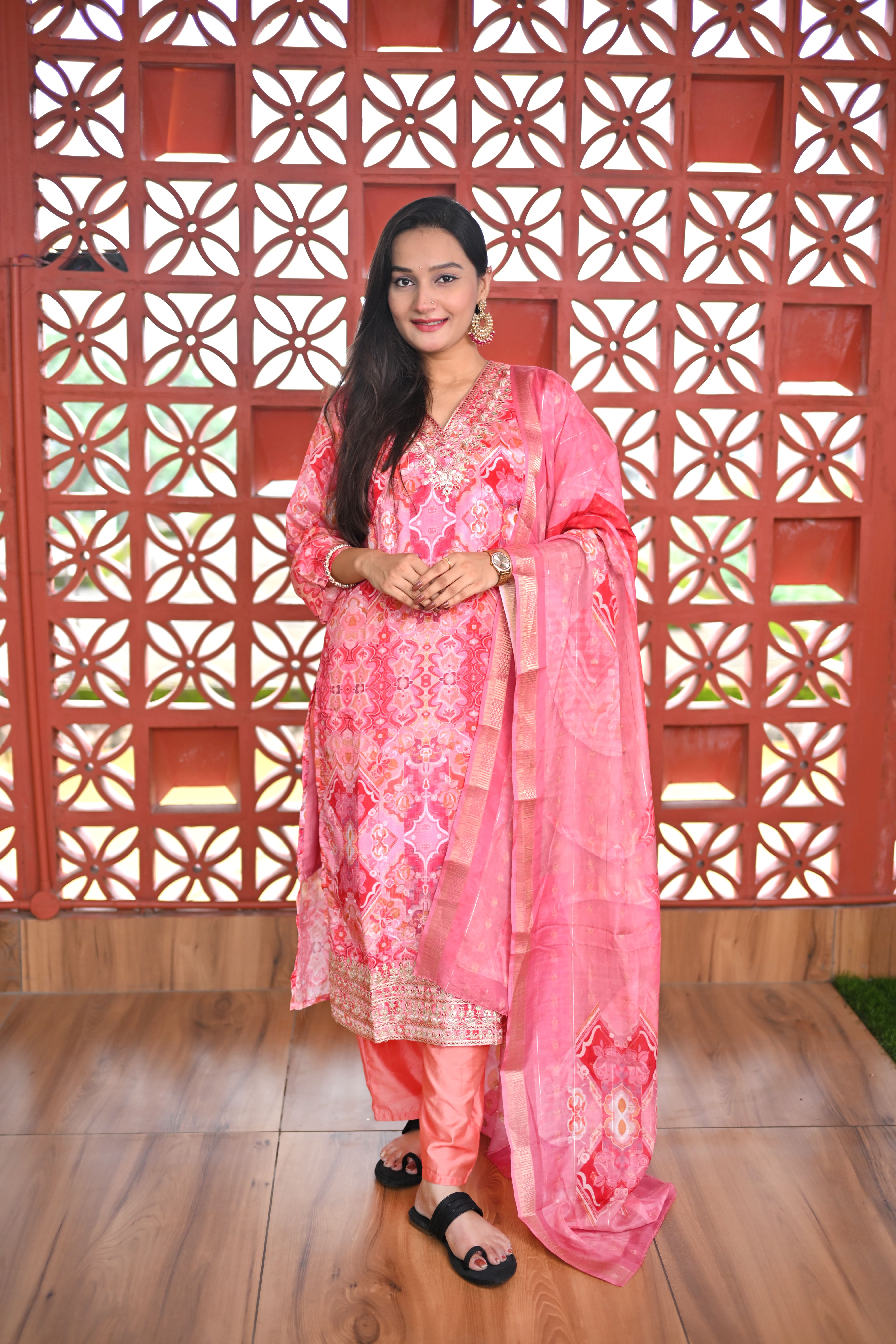 Semi-silk pastel pink kurta set