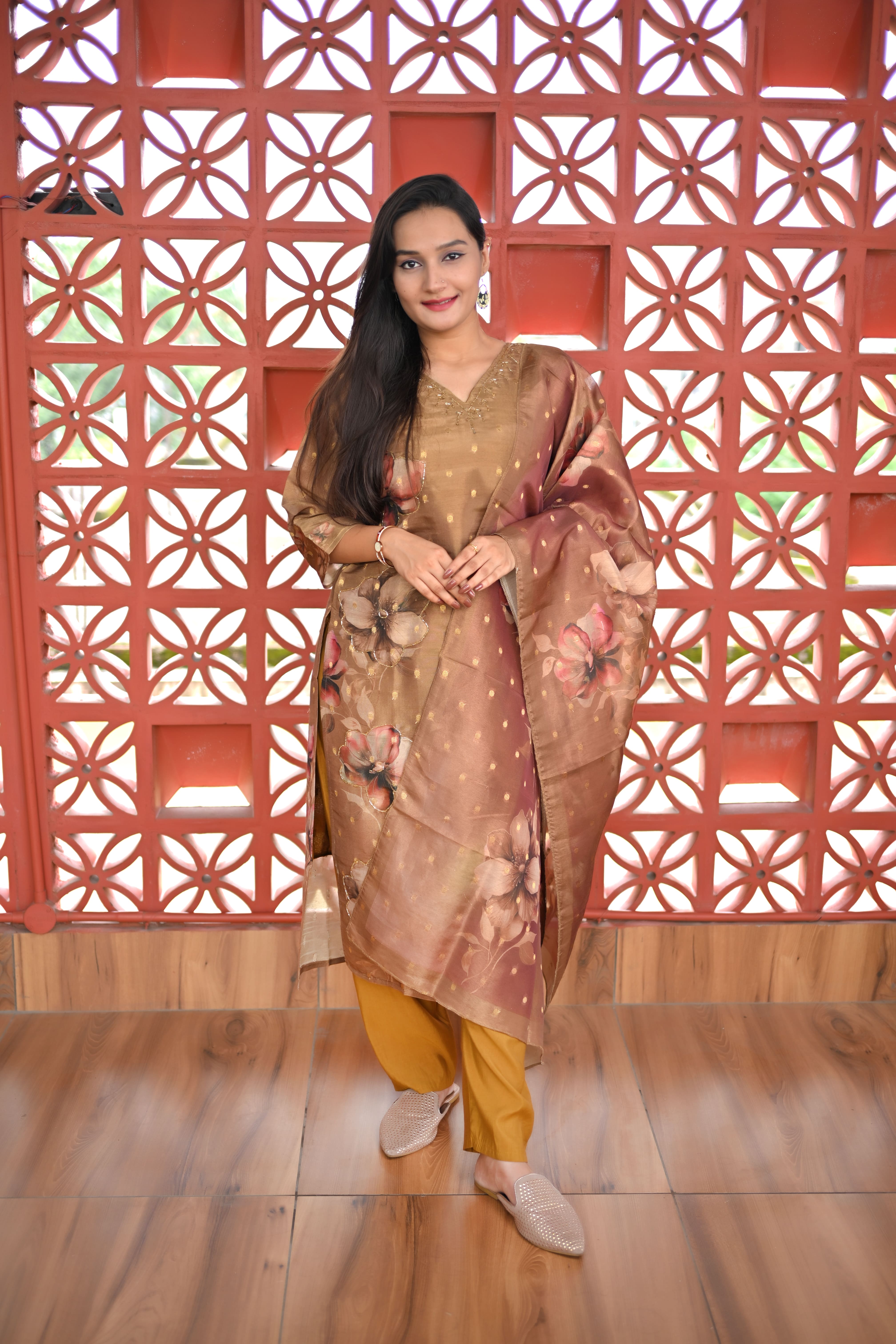 Golden tissue kurta set