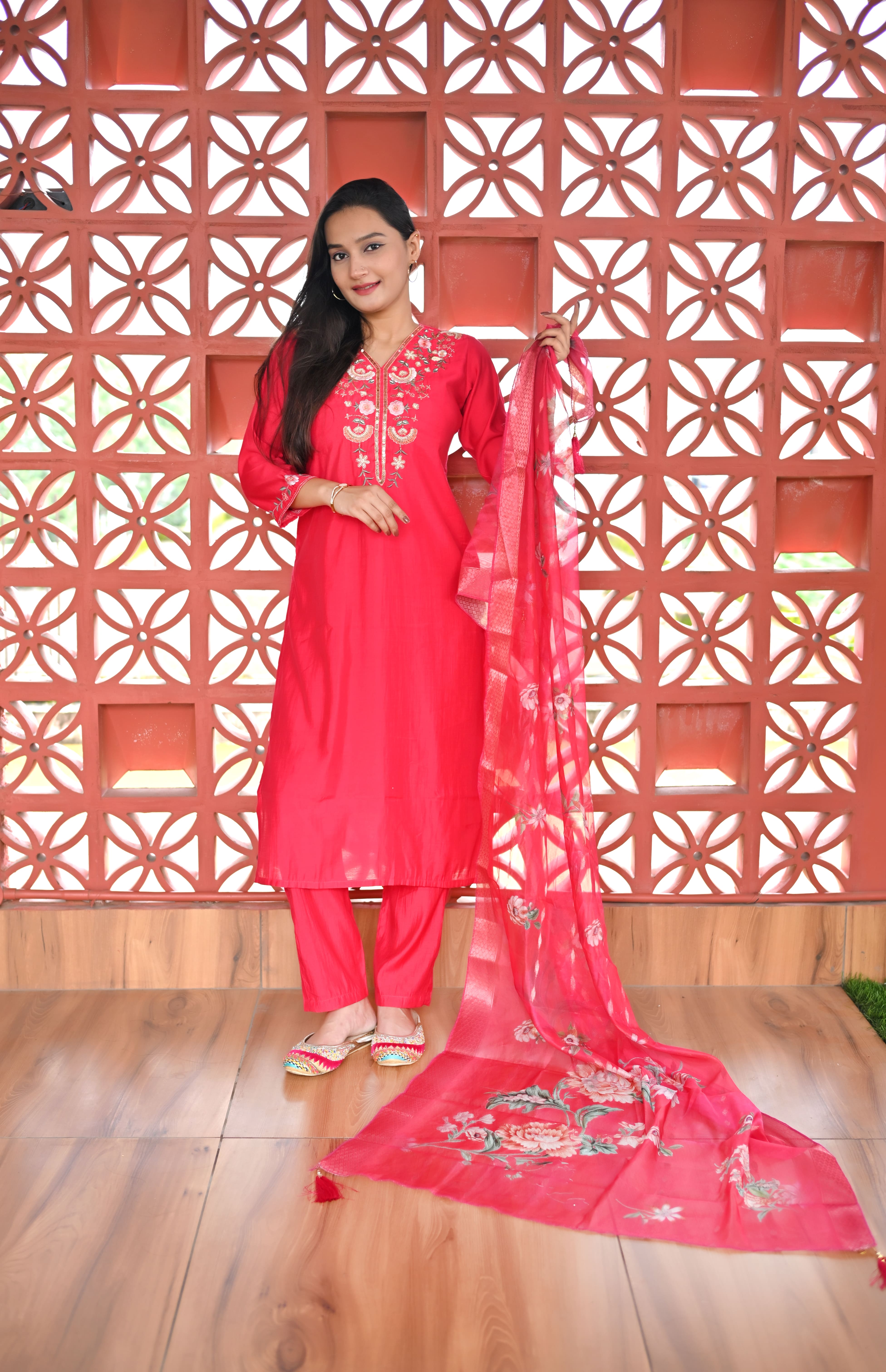 Feminine soft silk pink kurta set