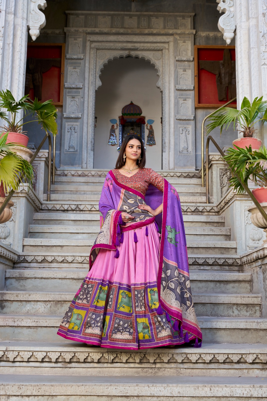 Kalamkari With Foil Lehenga