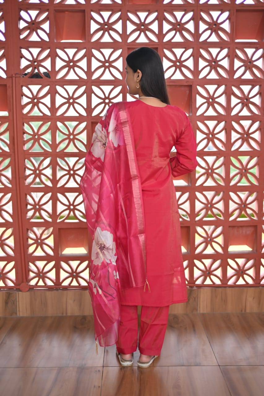 Pink Floral Kurti Set