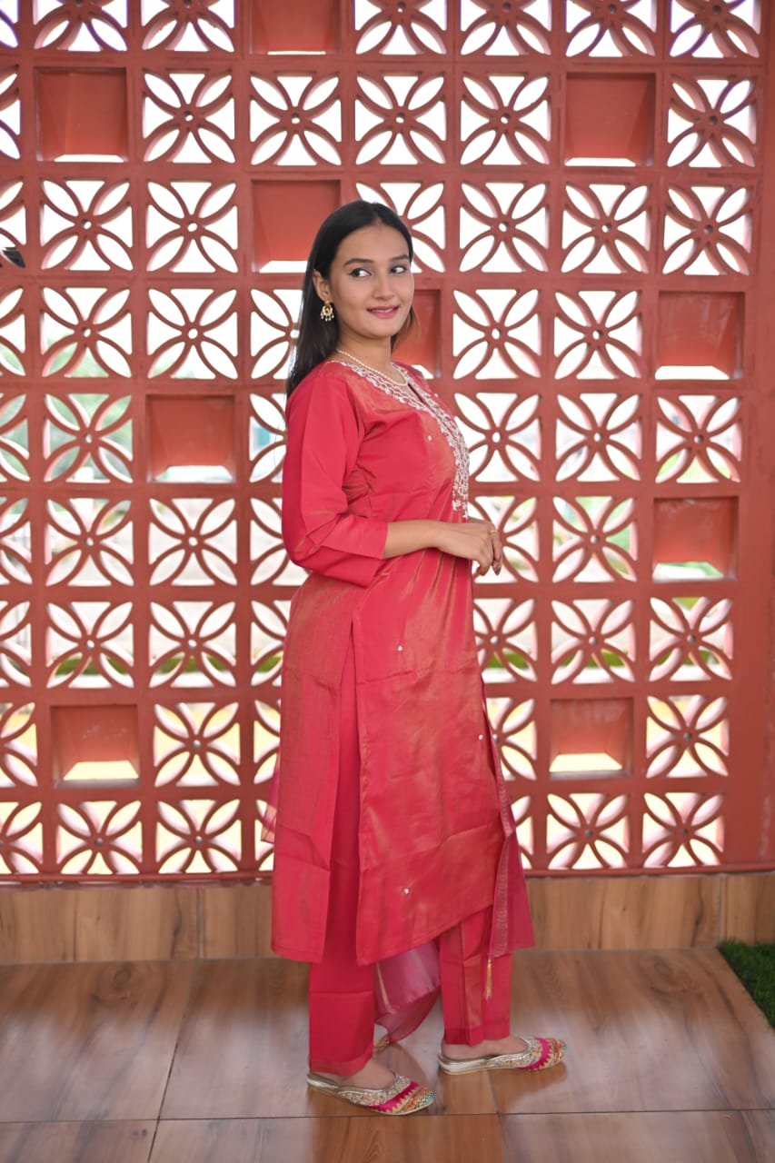 Pink Floral Kurti Set