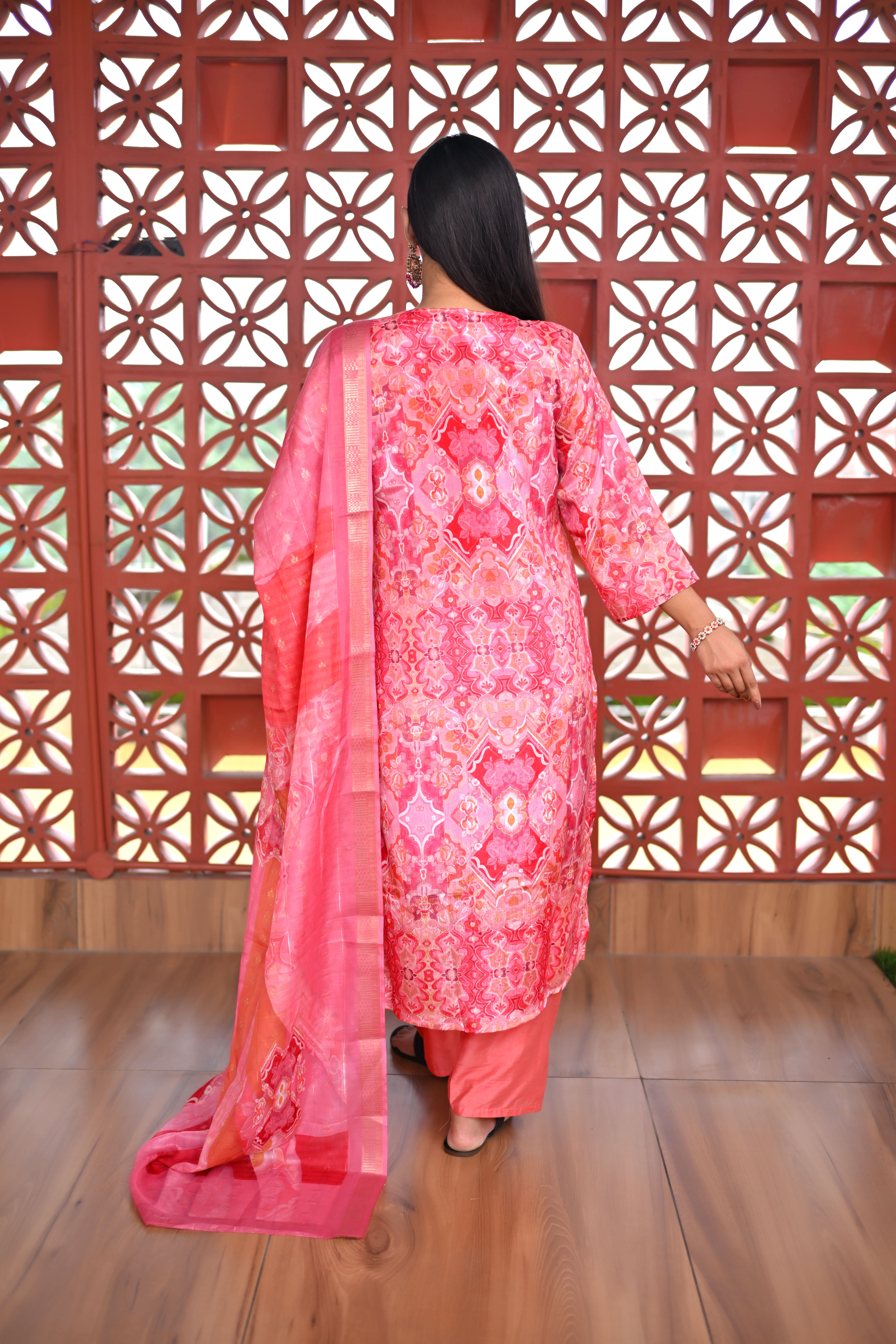 Semi-silk pastel pink kurta set