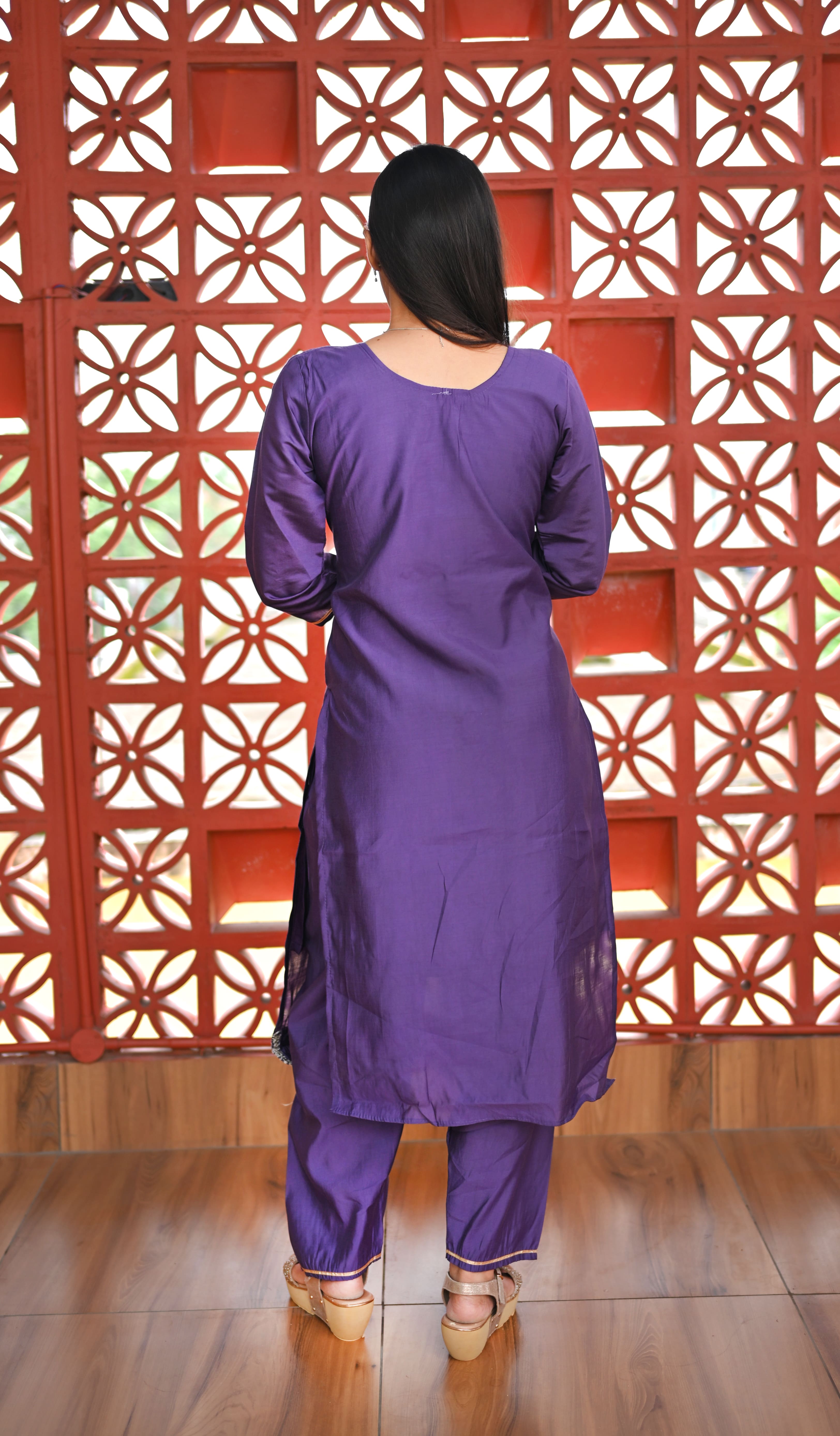 Lavender yoke design kurta set