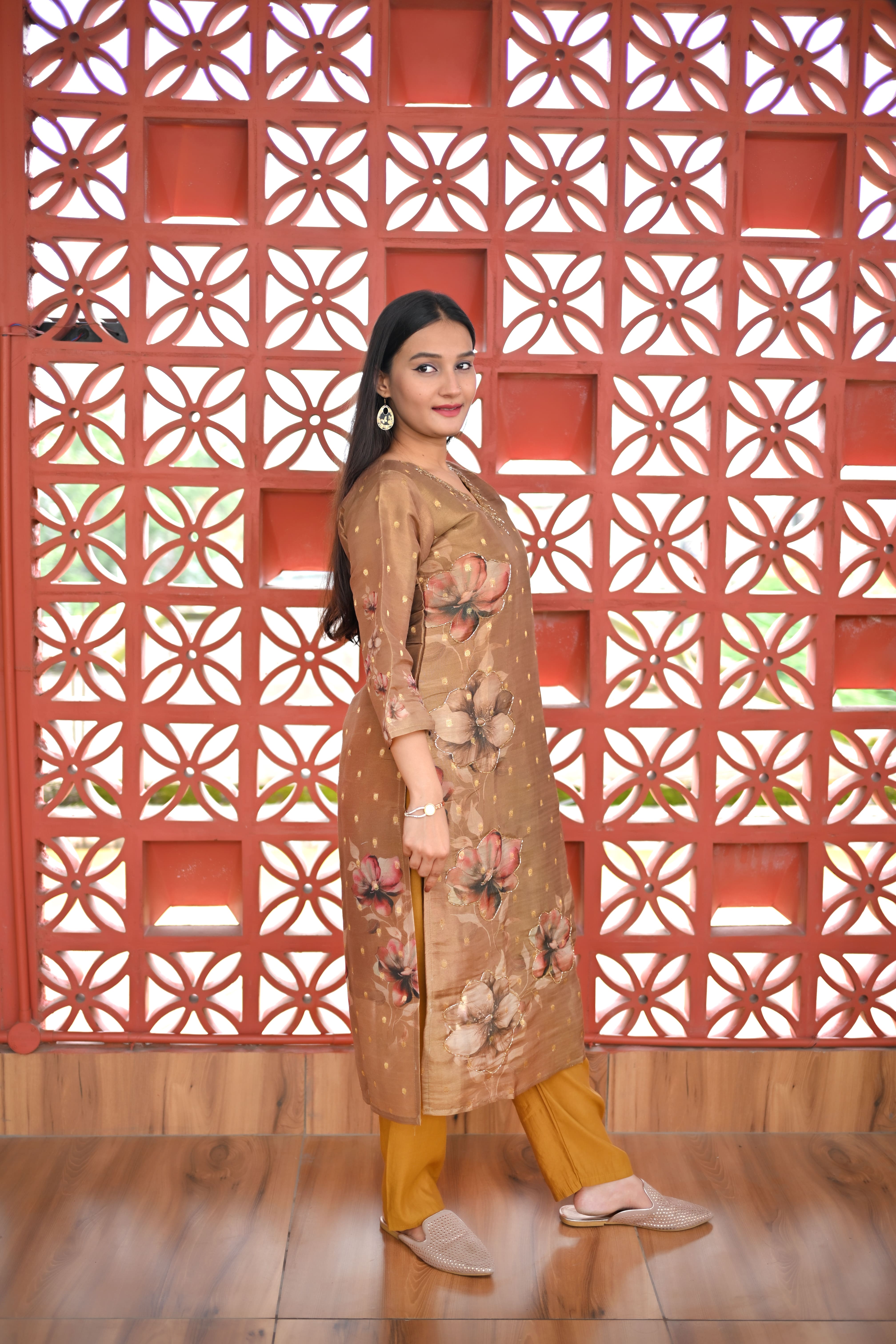 Golden tissue kurta set
