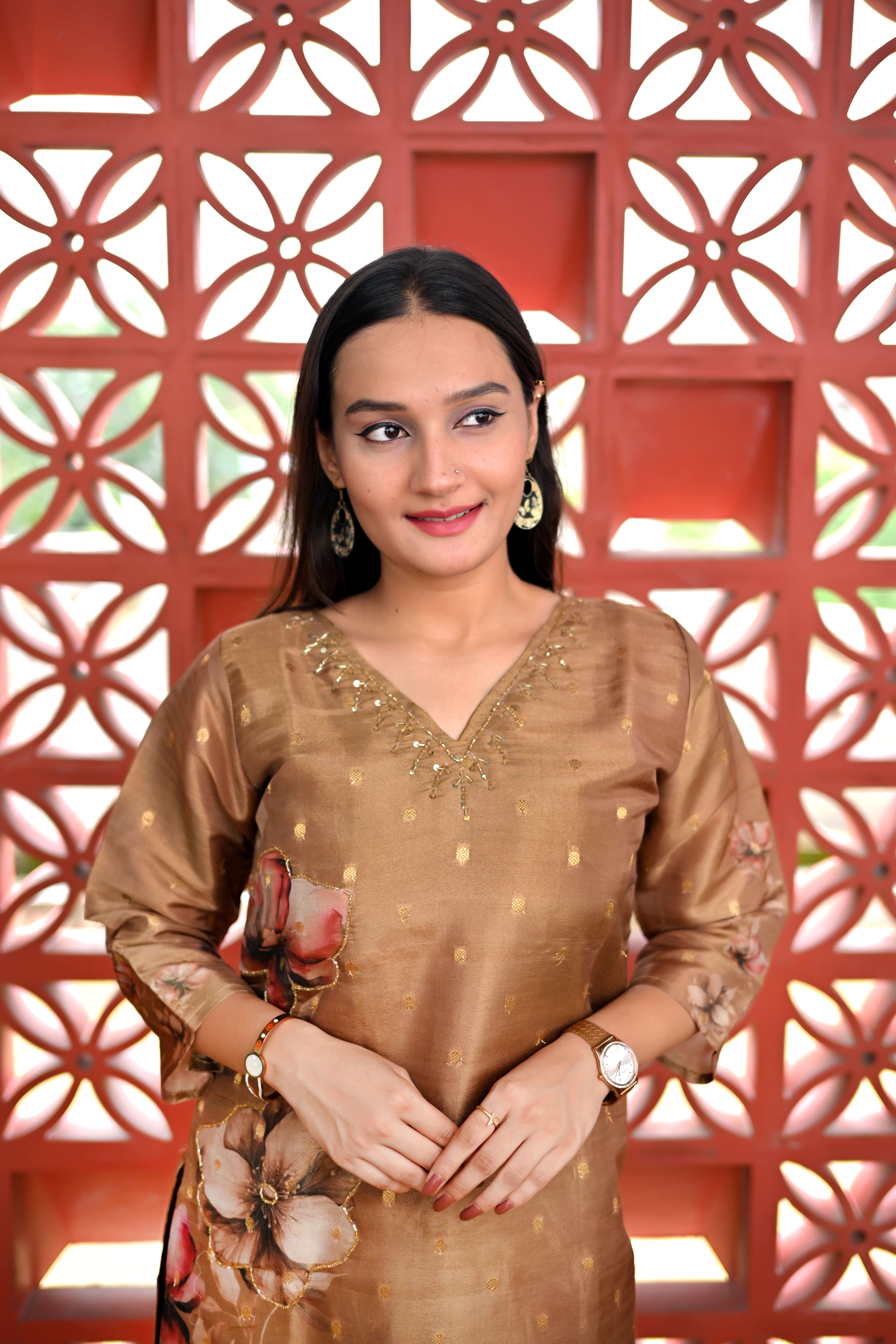 Golden tissue kurta set
