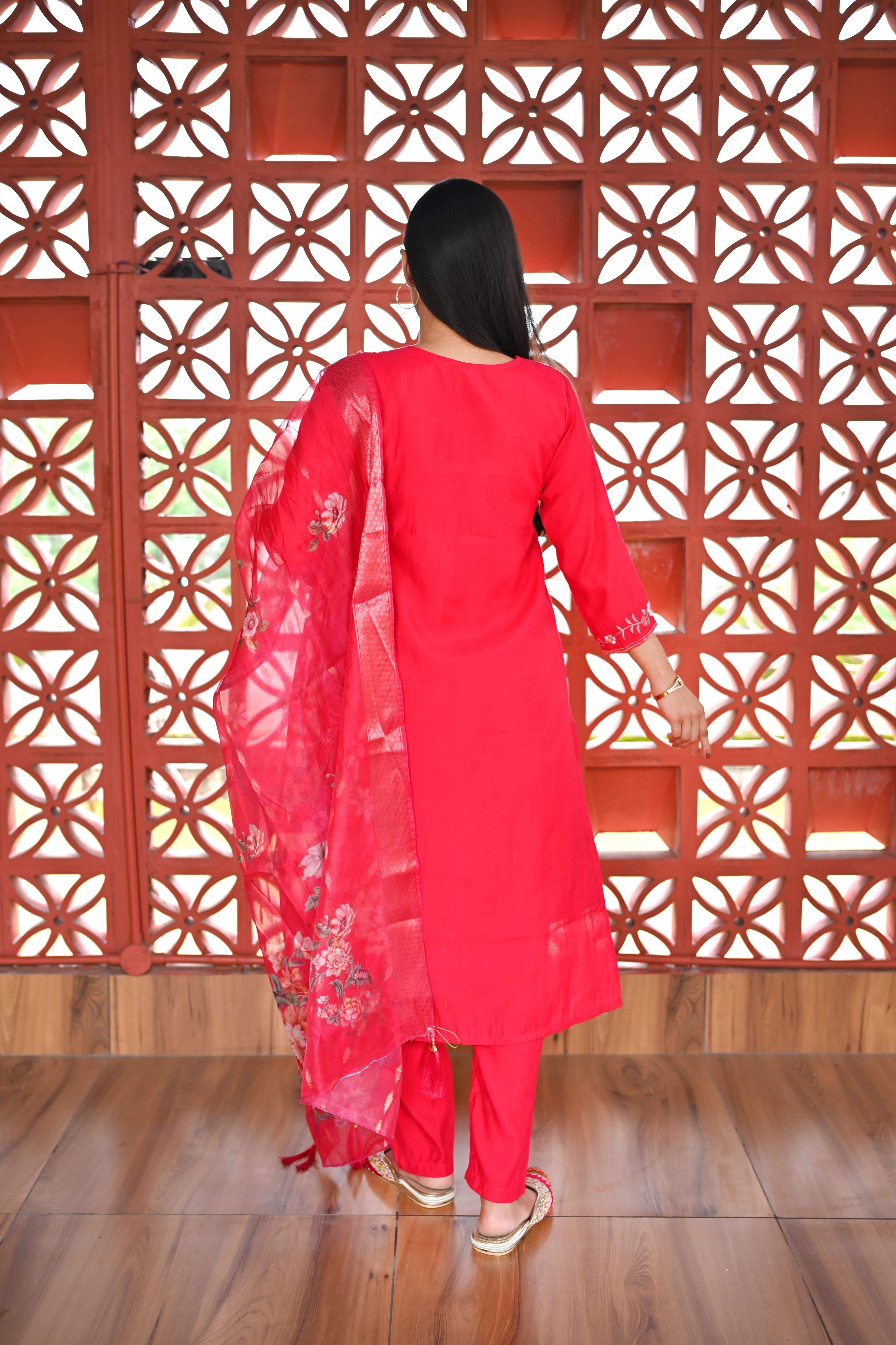 Feminine soft silk pink kurta set