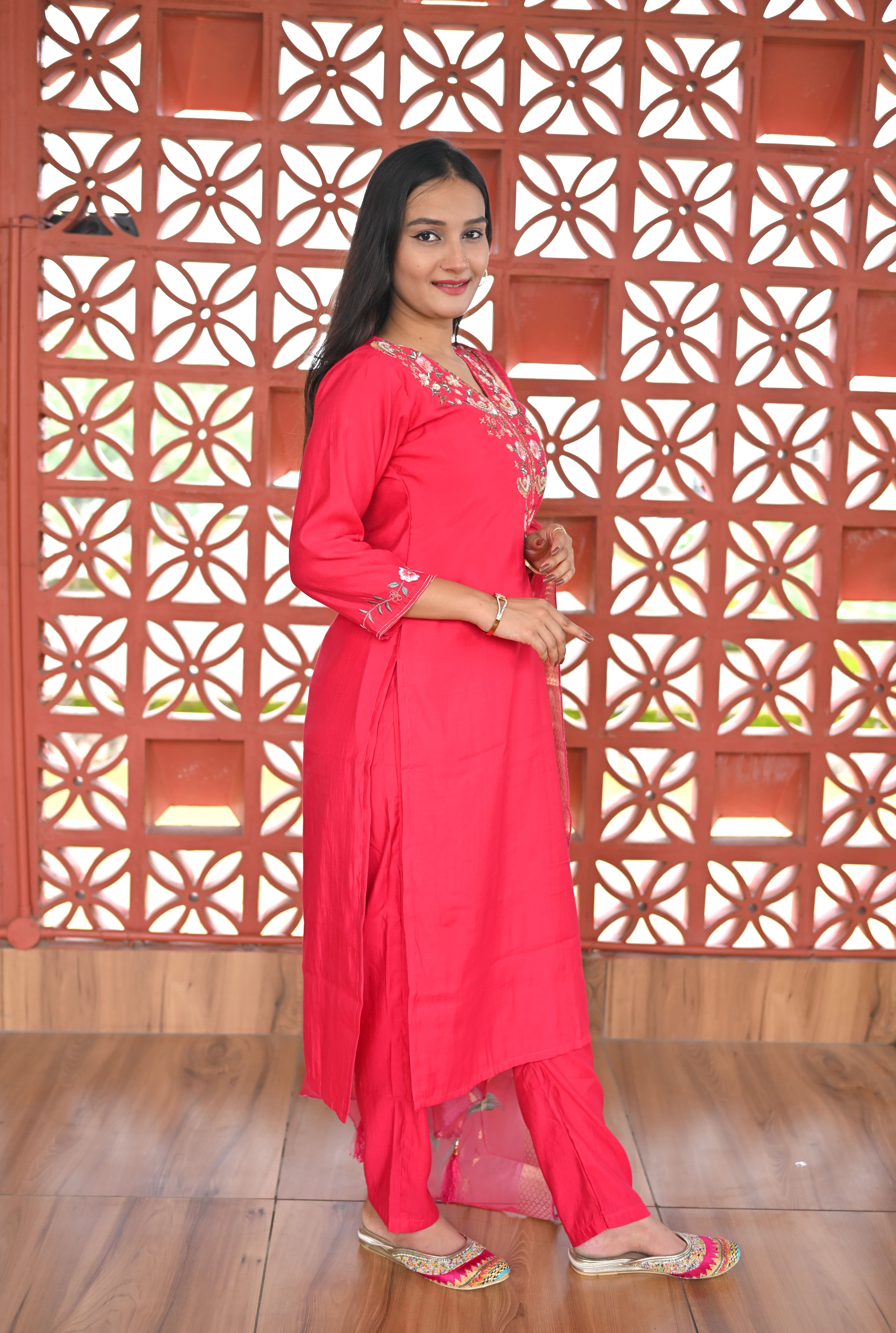 Feminine soft silk pink kurta set